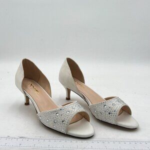 XYD Women Peep Toe Rhinestones Crystals D'Orsay Sandals Sexy Kitten Mid Heel Sli